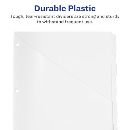 Avery Durable Plastic 5 Tab Write & Erase Dividers for 3 Ring Binders, Slash Pocket, Translucent White, Works with Sheet Protectors, 1 Set (16825)