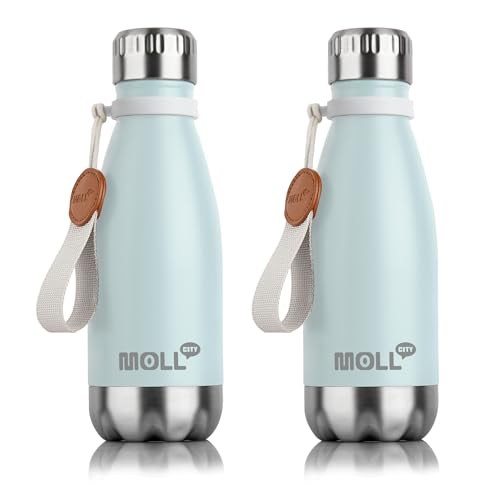 Kids Water Bottle-9 oz Stainless Steel Vacuum Insulated Small Water Bottle for Kids,Cola Shape Sports Water Flask Leak Proof (Baby Blue) - color: Baby Blue 2Pack, size: 9 Ounces