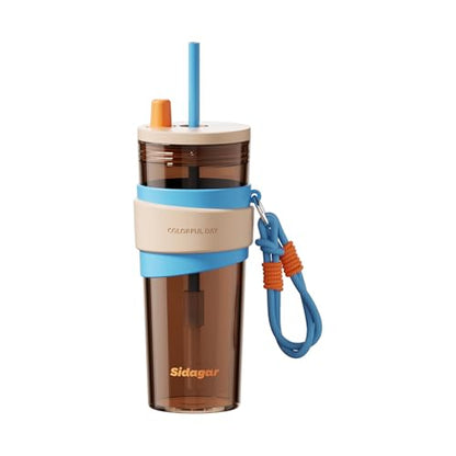 24oz Tritan Water Bottle with Straw and Silicone Sleeve, Brown Leak-Proof Aesthetic Tumbler with Portable Carrying Strap, BPA-Free Reusable Straw Cup for School, Office, Gym - color: Cocoa Smoothie