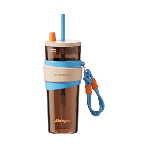 24oz Tritan Water Bottle with Straw and Silicone Sleeve, Brown Leak-Proof Aesthetic Tumbler with Portable Carrying Strap, BPA-Free Reusable Straw Cup for School, Office, Gym - color: Cocoa Smoothie