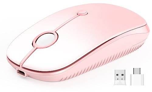 VssoPlor Type C Wireless Mouse, USB C MacBook Wireless Mouse Dual Mode 2.4G Cordless Mice with Nano USB and Type C Receiver Compatible with PC, Laptop, MacBook, ipad-Gradient Pink - color: Gradient Pink