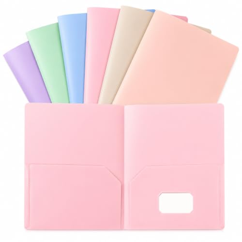 6-Pack Two-Pocket Folders – Durable Plastic File Folders with Pastel & Bright Colors | Letter Size Document Organizer for School, Homework, Office Filing & Paper Storage