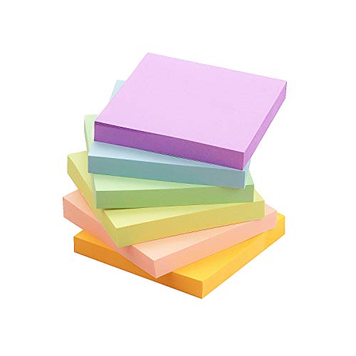 Early Buy Sticky Notes 3x3 in, 6 Pastel Colors, 100 Sheets, Repositionable | 6 pastel colors, total 600 sheets, repositionable self-stick adhesive, ideal for office, school, and home use - color: 6pads Pastel Color (Orange)