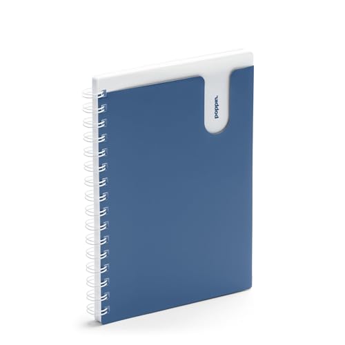 Poppin Small Spiral Notebook, 6" x 8.5" College Ruled Notebook, Translucent Front Cover Pocket for Added Storage, 80 Sheets, Easy Tear Pages (Slate Blue, Small Notebook) - color: Slate Blue, size: Small