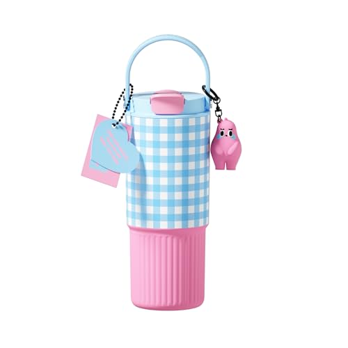 26oz Insulated Water Bottle with Dual Lid, Trendy Blue Checkerboard Tumbler, 316 Stainless Steel Coffee Mug, Leakproof Retro Grid Cup, Cold 24H, Travel Friendly Flask for School Office - color: Blue Grid