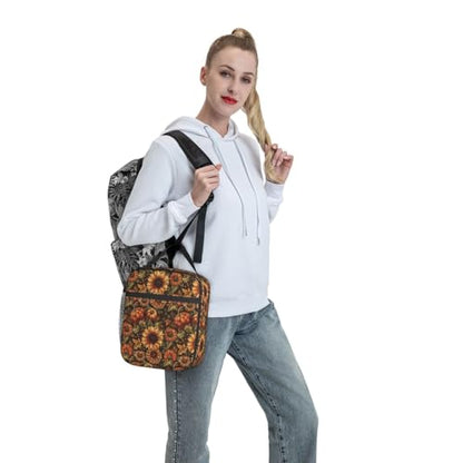 Sunflower Lunch Box for Kids Aldults, Rustic Floral Reusable Thermal Insulation Cooler Tote Bags, Autumn Bloom Harvest Pattern Insulated Bag for Student, School Picnic Camping Travel, Gifts - color: Sunflower01