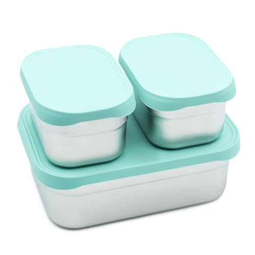 WeeSprout Stainless Steel Lunch Box Set - 750mL & 230mL Food Storage Nested Bento Boxes with Food Grade Silicone Lid - Leak Proof - Freezer Safe (Pastel Mint) - color: Pastel Mint