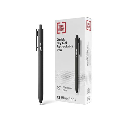 TRU RED Retractable Gel Pens, Medium Point 0.7mm, Black Ink, 12 Pack – Quick‑Dry Pens for No‑Smear Notes & Office Writing - color: Black, size: 12 Pack, style: Medium Point