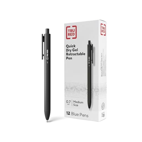 TRU RED Retractable Gel Pens, Medium Point 0.7mm, Black Ink, 12 Pack – Quick‑Dry Pens for No‑Smear Notes & Office Writing - color: Black, size: 12 Pack, style: Medium Point