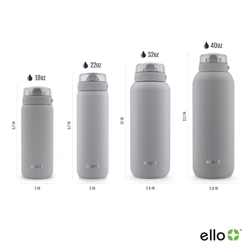 Ello Cooper 18oz Kids Stainless Steel Water Bottle with Straw and Carry Handle, Double Walled and Vacuum Insulated Metal, Leak Proof Locking Lid with Soft Silicone Spout, Reusable, BPA Free, Gray - color: Gray, size: 18 Ounces