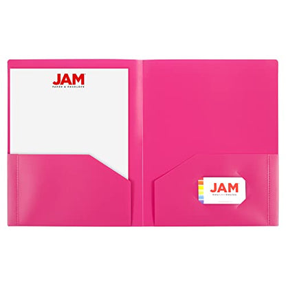 JAM PAPER Heavy Duty Plastic 2 Pocket Extra Tough School Folders - Fuchsia Hot Pink - 6/Pack - color: Fuchsia, size: 6 Per Pack