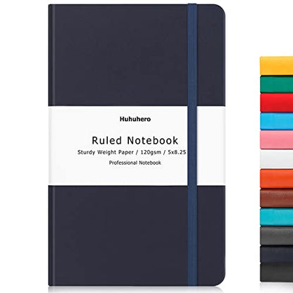 Huhuhero Hardcover Notebook, College Ruled Lined Writing Journal | 120Gsm Thick Paper Notebooks for Women Men, 5.25"×8.25", Office & School Writing Supplies (1, Navy Blue) - color: Navy Blue