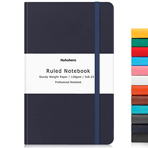 Huhuhero Hardcover Notebook, College Ruled Lined Writing Journal | 120Gsm Thick Paper Notebooks for Women Men, 5.25"×8.25", Office & School Writing Supplies (1, Navy Blue) - color: Navy Blue