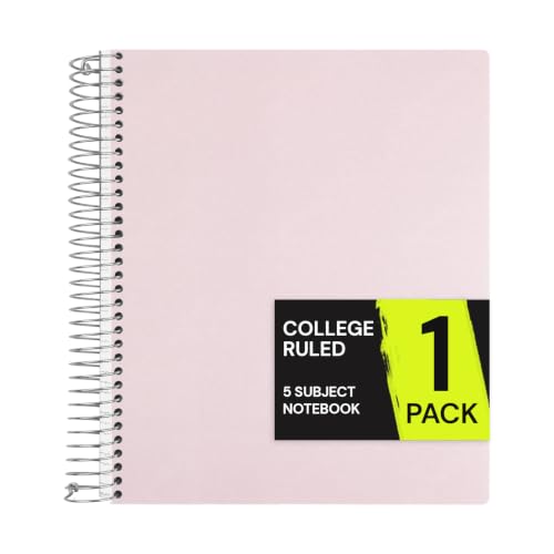 ONAVIA Pink 5 Subject Spiral Notebook College Ruled, 400 Pages | 200 Sheets, 9 x 11 in, 6 Pack Waterproof Plastic Cover, Durable, School Notebooks, Classroom, Teachers - color: Pink