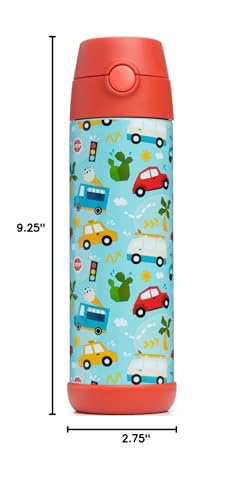 Snug Insulated Kids Water Bottle with Straw & Spout – Double-Wall Stainless Steel, Leakproof, Easy-Flip Lid – For School, Travel, Toddlers & Big Kids - Cars, 17oz - color: Cars, size: 16.9 Ounces