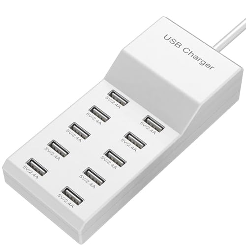 USB Wall Charger USB Charging Station for Multiple Devices Smart Charging Power Hub for Multiple Devices 10 Port Desktop Charger Charging Station Secure Block Compact for iPhone iPad Phone - color: White, size: 10 port