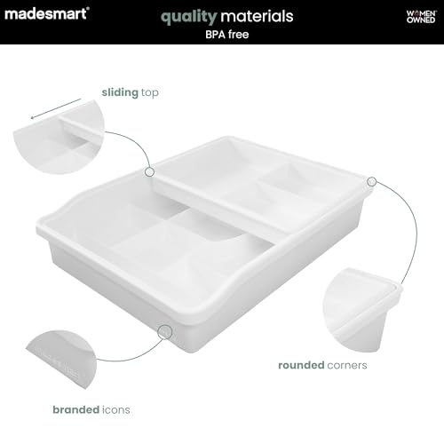 madesmart 13-Compartment Junk Drawer Organizer with Sliding Top Tray, Multi-Purpose Storage for Kitchen, Office & Bathroom Drawers, White