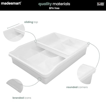 madesmart 13-Compartment Junk Drawer Organizer with Sliding Top Tray, Multi-Purpose Storage for Kitchen, Office & Bathroom Drawers, White