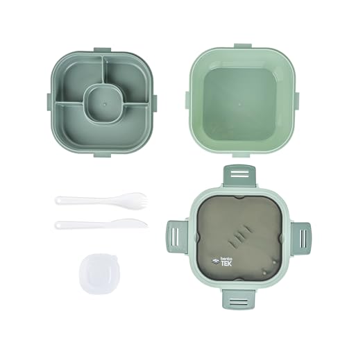 Restaurantware-Bento Tek 57.5 Ounce Bento Box, 1 Reusable Lunch Container - With Fork And Knife, Does Not Contain BPA, Green Plastic Reusable Lunch Box, Microwavable, Dishwashable - size: 1 Count, style: 58 oz - Green