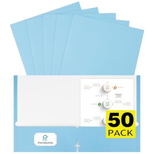 pmybupo Blue Folders with Pockets 50 Pack Pastel Colors,2 Pocket Folders Fit Letter Size Paper,Paper File Folder for School Office Home Bussiness - color: 283u