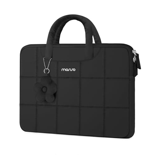 MOSISO Laptop Case 13.3 inch,13-13.3 inch Puffy Laptop Sleeve Compatible with MacBook Neo 13/Air 13 13.6/Pro/Pro 14,HP Dell ASUS Lenovo,Rectangle Quilted Bag with Handle&Flower Pendant, Black - color: Black, size: 13.3 inch