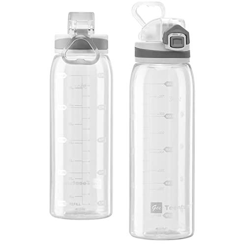 30oz Sport Water Bottle with Time Markers, Large Durable Gym Plastic Bottle Tritan BPA Free for Fitness, School, Outdoor Enthusiasts, Leakproof Clear (Pack of 1) - color: Clear