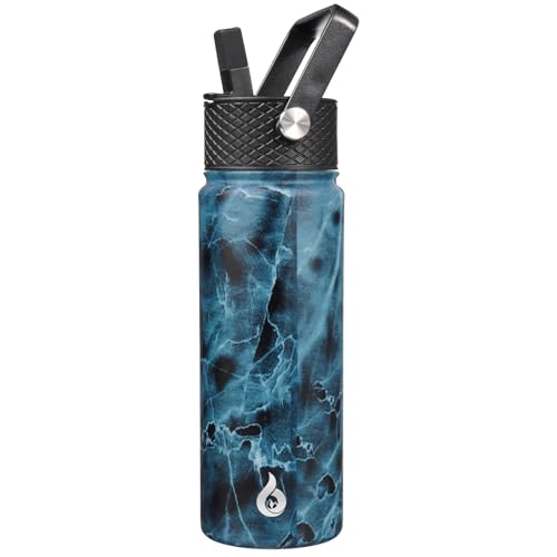 BJPKPK 22oz Insulated Water Bottle with Straw Lid, Stainless Steel Bottle | 3 Lids Included, Keep Cold & Hot, BPA-Free Leakproof Vacuum Bottle, Metal Water Bottle for office, Gym, Travel & Outdoor - color: Ocean, size: 22 Ounces