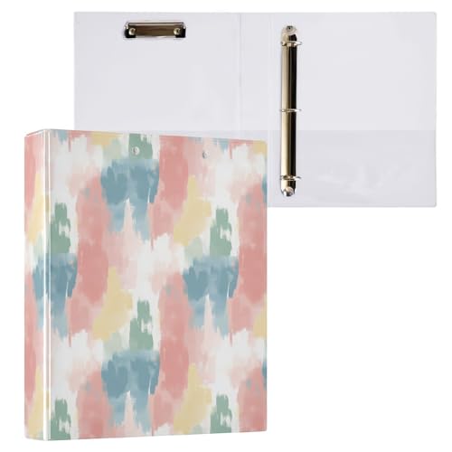 Abstract Art Pastel Color Watercolor 1.5 Inch Binders 3 Ring with Clipboard&2 Pockets Large Heavy Duty Binders Decorative D-Ring Binder Flexible Hardcover Binders, Holds 200 Sheets - color: Pastel Color Abstract Patterns, size: 1 Pack-12.4x10.63in