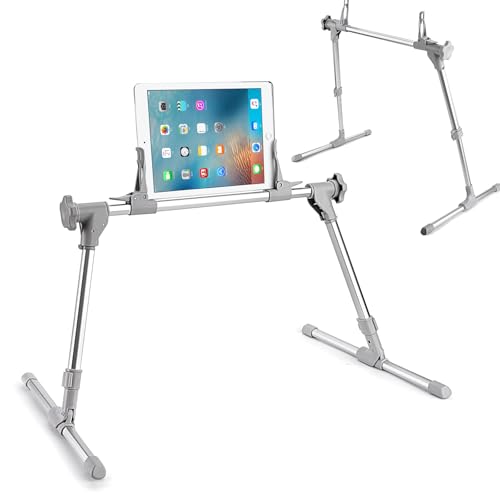 360° Rotatable Tablet Stand for 0-12.9" iPad/Tablets/Phones, Adjustable Height (13.78-17.72") & Foldable Aluminum Holder for Bed, Sofa,Floor,Desk Working, Reading,Watching