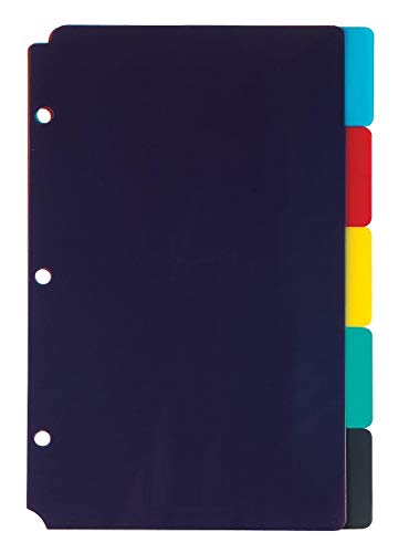 1InTheOffice Mini Binder dividers 5x8, 5 tab dividers for 3 Ring Binder Assorted Colors (Set 5 Tabs)