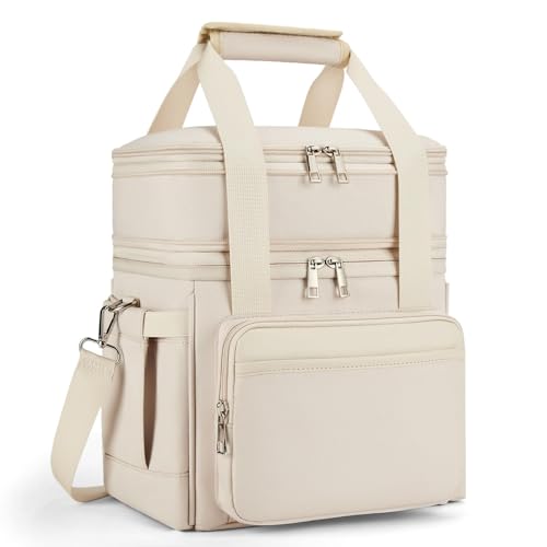 holuxer Insulated Lunch Bag & Lunch Box for Women - Double Deck Reusable Lunch Bag for men Tote Cooler Bag Leakproof Soft Expandable - Large Lunchbox for Work/Adult/Picnic/Outdoor (Cream，15L) - color: Cream beige, size: 15L