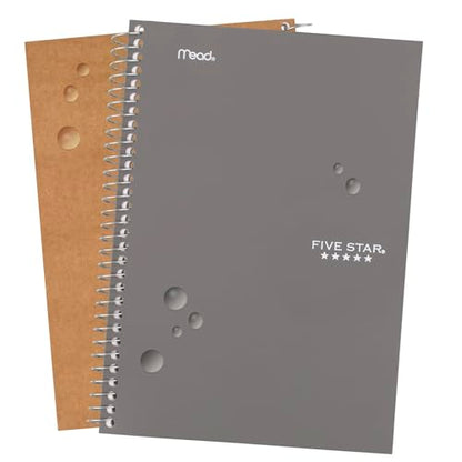 Five Star Spiral Notebook, 2 Subject, College Ruled, 9 1/2" x 6" 80 Sheets, Gray (840029AA3-ECM) (Pack of 12) - color: Gray, size: Pack of 12