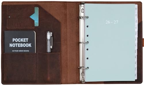 Fan&Ran 26-27 Leather Planner 5.5"x8.5" with 3-Ring Leather Binder, Jul 2026 to Jun 2027 Weekly & Monthly Pages, Interior Pockets, Refillable - style: Weekly (26-27)