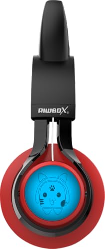 Riwbox CT-7 Cat Ear Bluetooth Headphones, LED Light Up Bluetooth Wireless Over Ear Headphones with Microphone and Volume Control for Travel/School/Smartphones/Laptop/PC/TV （Red&Black） - color: Red&Black