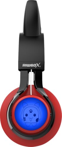 Riwbox CT-7 Cat Ear Bluetooth Headphones, LED Light Up Bluetooth Wireless Over Ear Headphones with Microphone and Volume Control for Travel/School/Smartphones/Laptop/PC/TV （Red&Black） - color: Red&Black