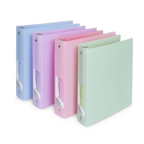 Enday 3 Ring Binder 1.5 inch (4 Pack) Pastel Flexible Binders Round Ring with Pocket, Holds 280 Sheets, for Home and School Supplies in Blue, Purple, Pink and Green – by Enday - size: 1.5-Inch