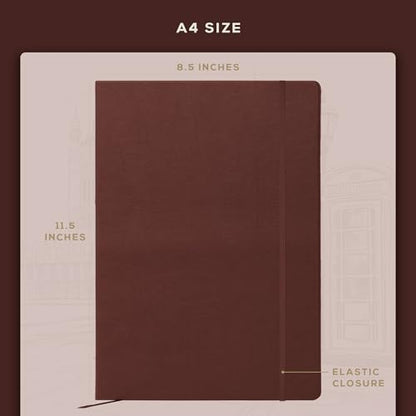 BEECHMORE BOOKS Music Manuscript Paper Notebook - A4 Blank Sheet Music Composition Book for Songwriters & Musicians, 120gsm Thick Staff Paper, 10 Staves, Hardcover Vegan Leather, Perforated Pages - color: Chestnut Brown