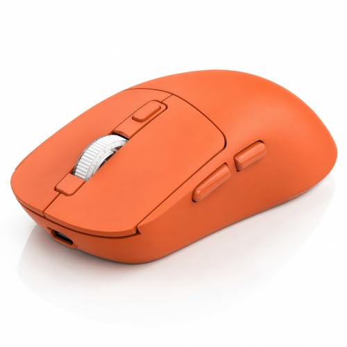Gizdot-M1 Bluetooth Wireless Mouse for MacBook/Laptop/Mac | 4-Mode Connections Multi-Device, 3-level DPI, Mouse Jiggler, Silent Click, Ergonomic, Side Buttons, Type-C Rechargeable - color: Orange