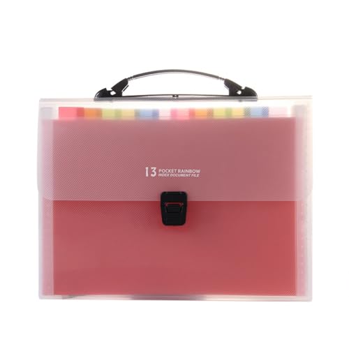 Large Capacity Accordion File Organizer 13 Pockets A4 Rainbow Expanding File Folder for Cards, Letter, A4 Paper, Document - size: with Handle