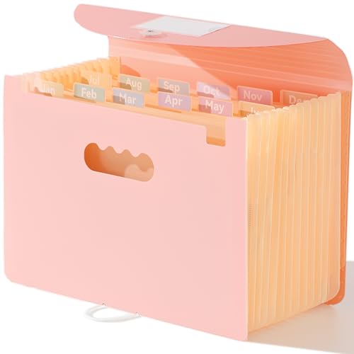SortRax Accordion File Organizer 12 Pockets, Monthly Bill Receipt Tax Organizer, Expanding File Folders with Larger Bright Tabs, Fits Letter/A4 Size - Pink - color: Pink