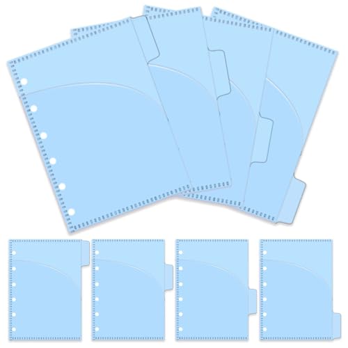 8pcs A7 Binder Pockets Smooth Blue PP Budget Cash Envelopes 0.2mm Thick 2 Pocket Index Dividers Outside Loading Money Organizer for Budgeting Planner Inserts Supplies - color: Light Blue, size: A7 - 8 Tabs