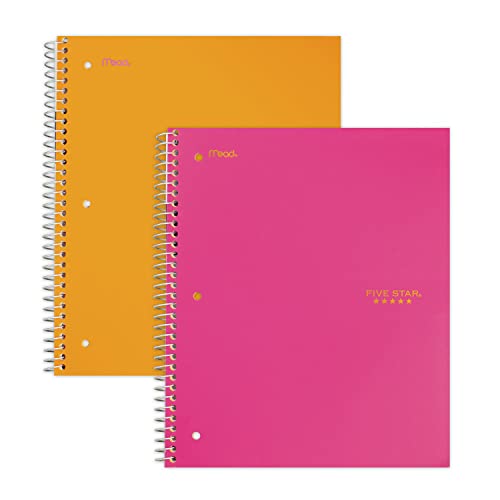 Five Star Spiral Notebooks, 5 Subject, College Ruled Paper, 200 Sheets, 11" x 8-1/2", Orange, Pink, 2 Pack (38446) - color: Orange-Pink