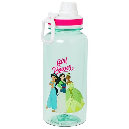 Silver Buffalo Disney Princess Girl Power, Plastic Water Bottle, 32oz | Tiana, Mulan and Jasmine, Twist Spout, Sticker Set, You Stick Yourself, 0.95 Liters - color: Disney Princess Girl Power