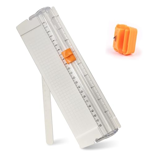 Paper Cutter Slider Small Mini,12 Inch Paper Trimmer Slicer,Two-Way Cutting,White 1 PCS Built-in Measuring Tape
