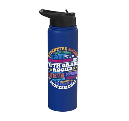 Fifth Grade Rocks Teacher Student - 5th Grade Back to School Stainless Steel Insulated Water Bottle - color: Royal Blue