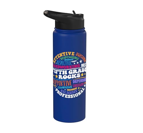 Fifth Grade Rocks Teacher Student - 5th Grade Back to School Stainless Steel Insulated Water Bottle - color: Royal Blue