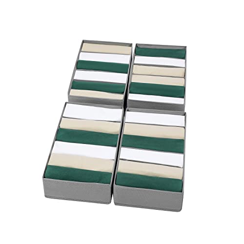 4 Packs T-shirt Drawer Organizers for Clothing,6 Grids Compartment Wardrobe Storage Box, Washable Clothes Organizer for Folded Clothes, T-shirt, Legging, Silk Scarve - color: Grey, size: 6 GRIDS-MEDIUM SIZE