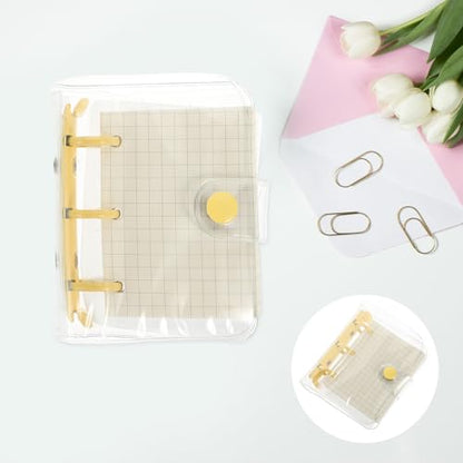 OFFSCH Cover Mini 3-ring Loose-leaf Notebook, Small Portable Binder with Yellow Clips, Multi-function Pocket Notepad for Students and Journaling