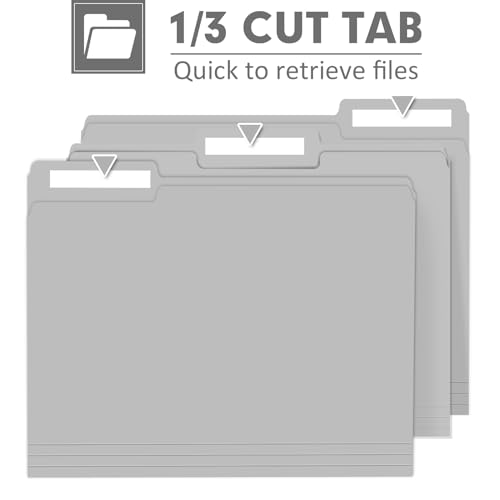 File Folder, PANDRI 120 Pack File Folder, 1/3 Cut Tab, Letter Size, Filing Folder for Office School Business, Grey - color: Grey