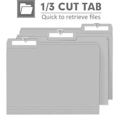 File Folder, PANDRI 120 Pack File Folder, 1/3 Cut Tab, Letter Size, Filing Folder for Office School Business, Grey - color: Grey